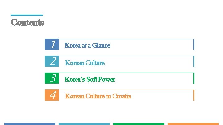 Contents 1 Korea at a Glance 2 Korean Culture 3 Korea’s Soft Power 4