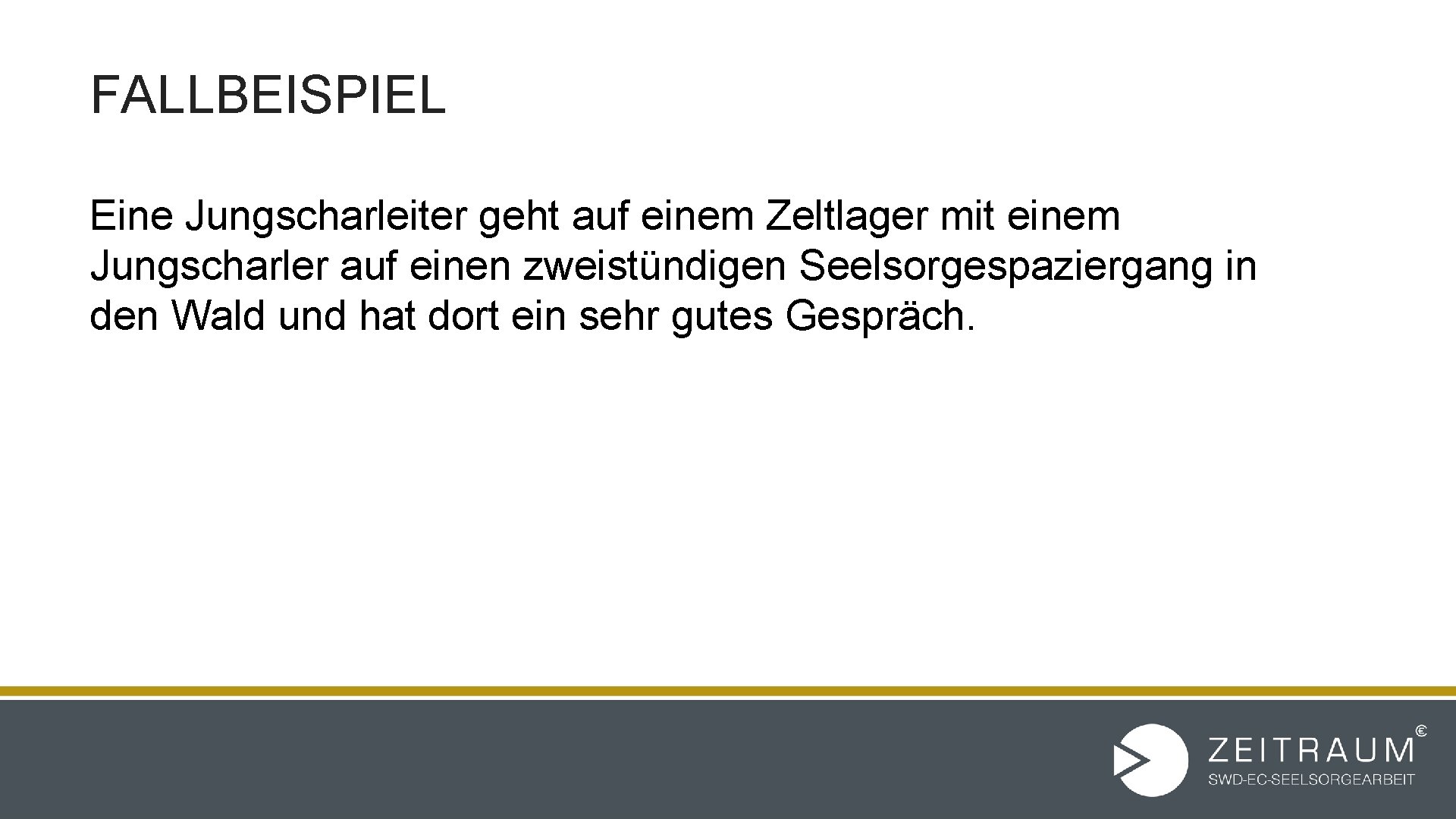 FALLBEISPIEL Eine Jungscharleiter geht auf einem Zeltlager mit einem Jungscharler auf einen zweistündigen Seelsorgespaziergang