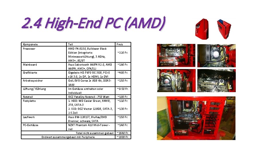 2. 4 High-End PC (AMD) Komponete Prozessor Teil Preis AMD FX-8150, Bulldozer Black Edition