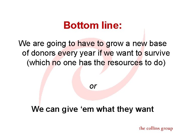 Bottom line: We are going to have to grow a new base of donors
