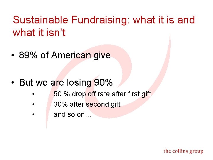 Sustainable Fundraising: what it is and what it isn’t • 89% of American give