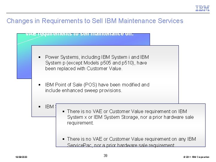 Changes in Requirements to Sell IBM Maintenance Services VAE requirements to sell maintenance on: