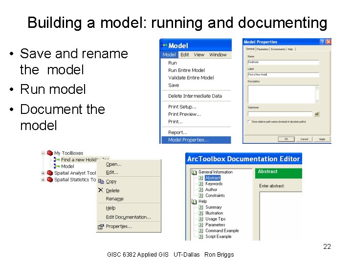 Building a model: running and documenting • Save and rename the model • Run