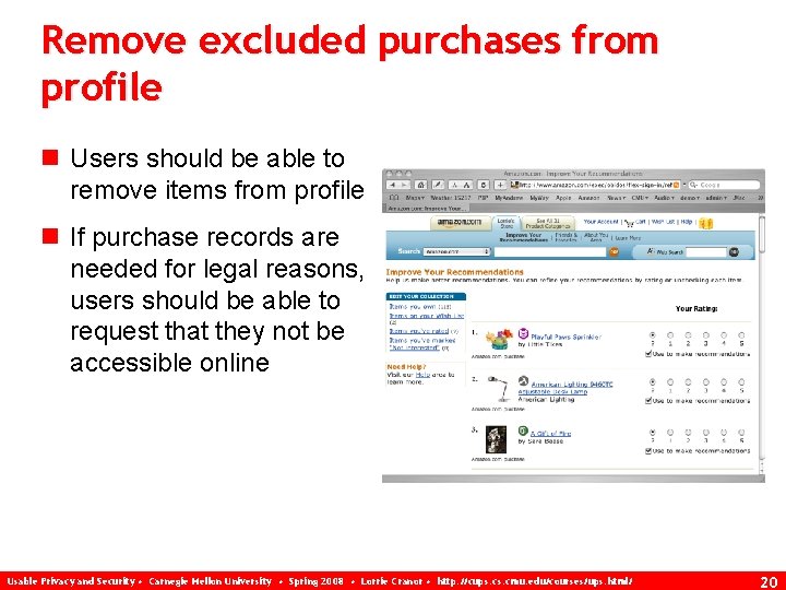 Remove excluded purchases from profile n Users should be able to remove items from