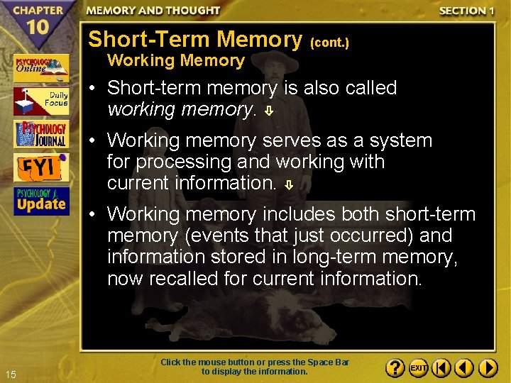 Short-Term Memory (cont. ) Working Memory • Short-term memory is also called working memory.