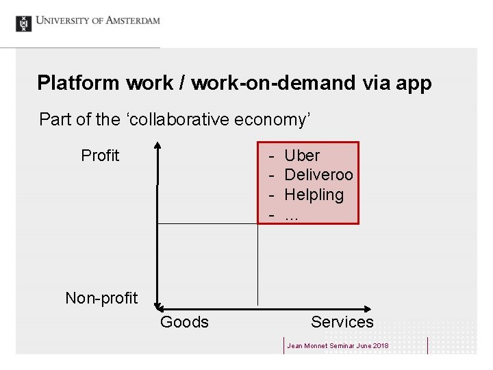 Platform work / work-on-demand via app Part of the ‘collaborative economy’ - Profit Uber