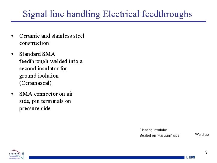 Signal line handling Electrical feedthroughs • Ceramic and stainless steel construction • Standard SMA