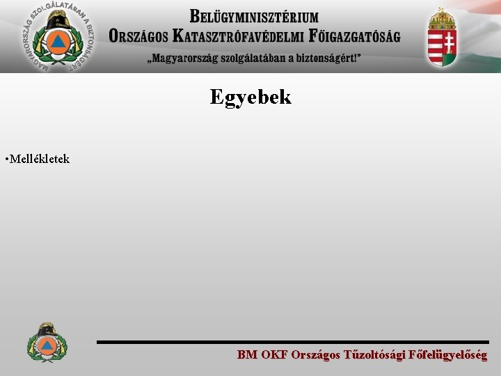 Egyebek • Mellékletek BM OKF Országos Tűzoltósági Főfelügyelőség 