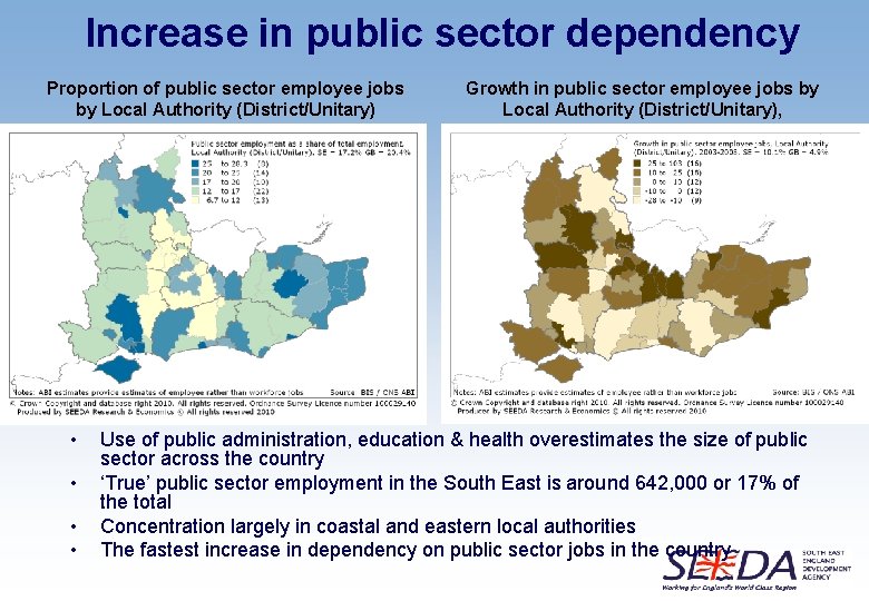 Increase in public sector dependency Proportion of public sector employee jobs by Local Authority