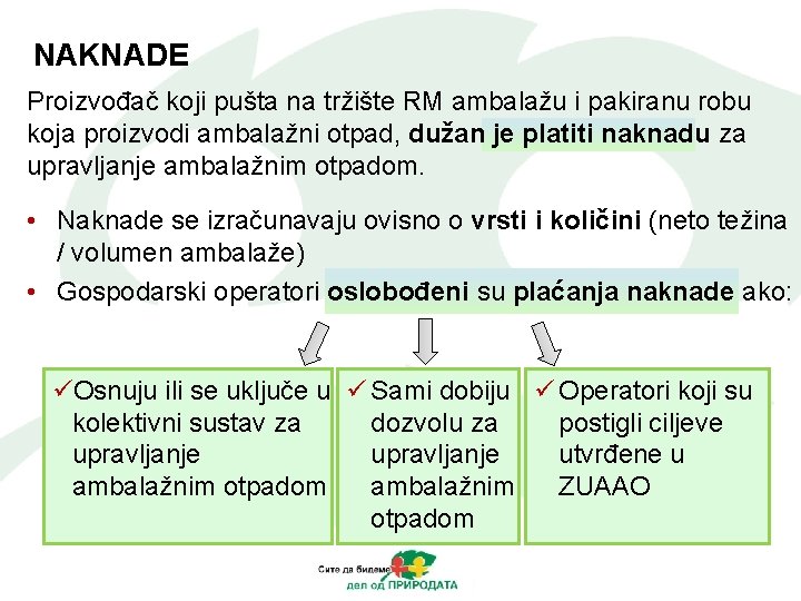 NAKNADE Proizvođač koji pušta na tržište RM ambalažu i pakiranu robu koja proizvodi ambalažni