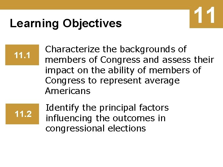 Learning Objectives 11. 1 11. 2 11 Characterize the backgrounds of members of Congress