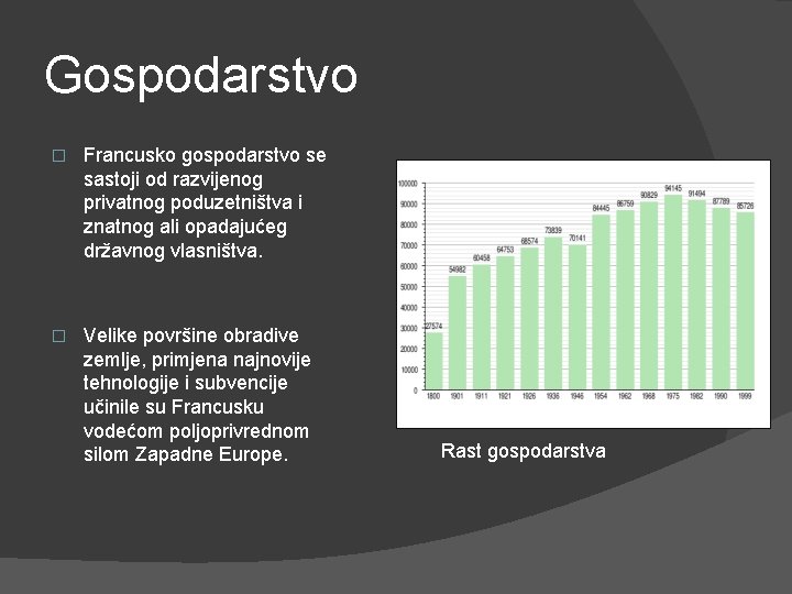 Gospodarstvo � Francusko gospodarstvo se sastoji od razvijenog privatnog poduzetništva i znatnog ali opadajućeg