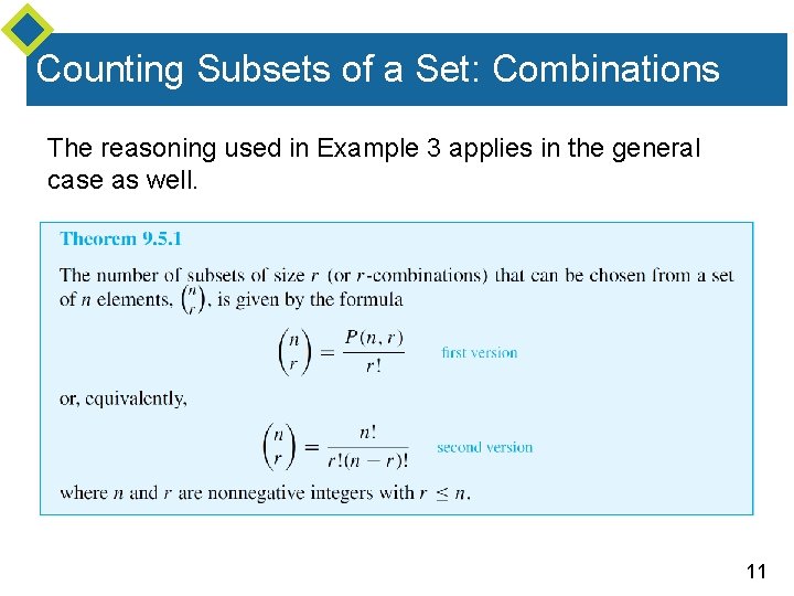 Counting Subsets of a Set: Combinations The reasoning used in Example 3 applies in