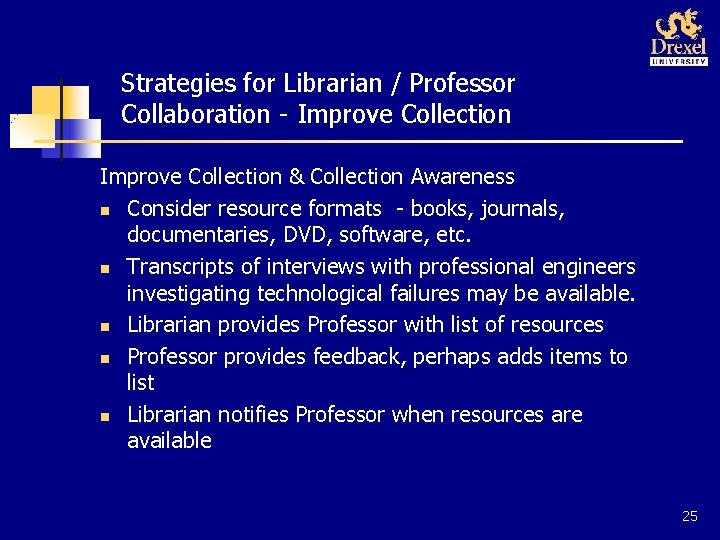 Strategies for Librarian / Professor Collaboration - Improve Collection & Collection Awareness n Consider