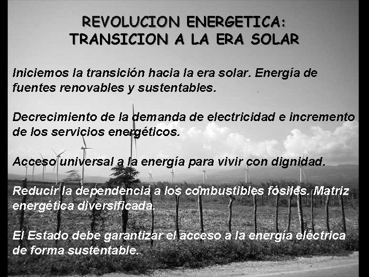 REVOLUCION ENERGETICA: TRANSICION A LA ERA SOLAR Iniciemos la transición hacia la era solar.