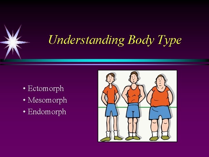 Understanding Body Type • Ectomorph • Mesomorph • Endomorph 
