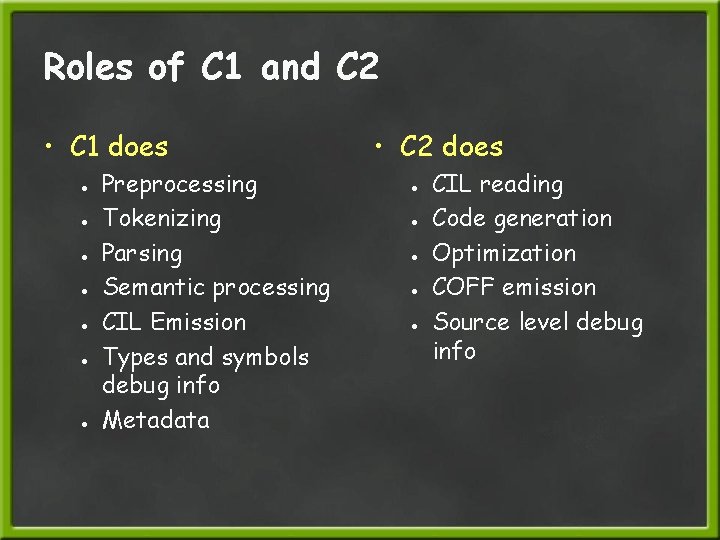 Roles of C 1 and C 2 • C 1 does ● ● ●
