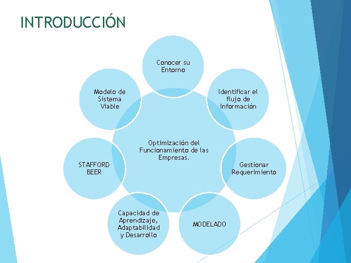 INTRODUCCIÓN Conocer su Entorno Modelo de Sistema Viable STAFFORD BEER Identificar el flujo de