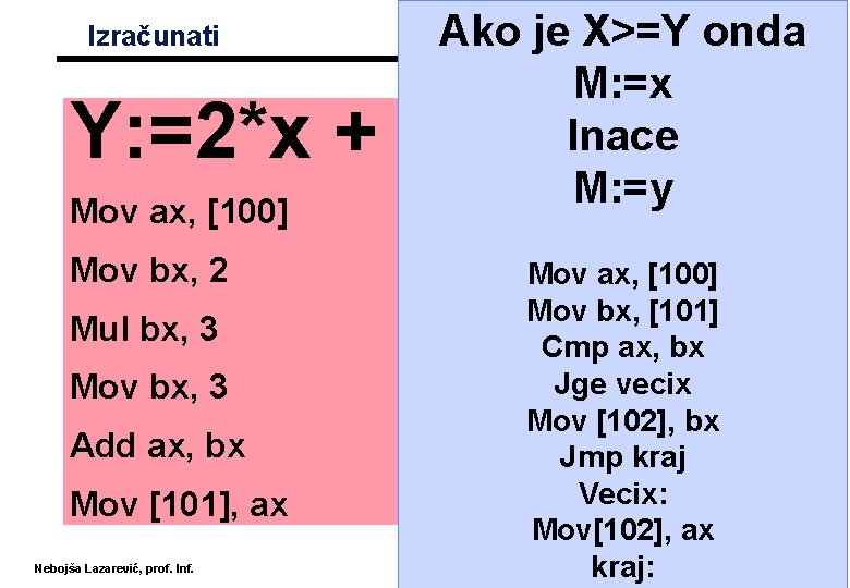 Izračunati Ako je X>=Y onda M: =x Inace M: =y Y: =2*x + 3