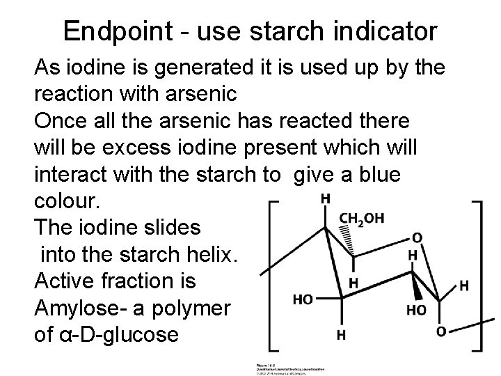 Endpoint - use starch indicator As iodine is generated it is used up by