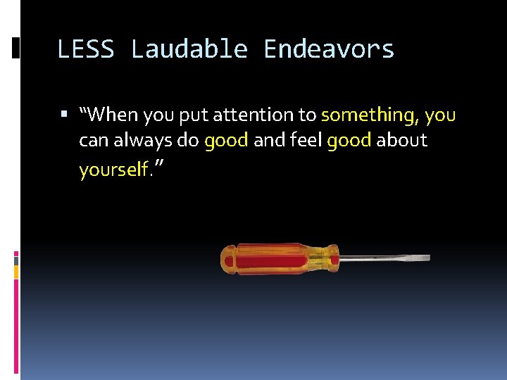 LESS Laudable Endeavors “When you put attention to something, you can always do good