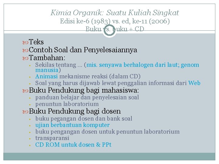 Kimia Organik: Suatu Kuliah Singkat Edisi ke-6 (1983) vs. ed, ke-11 (2006) Buku vs.