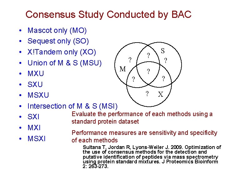 Consensus Study Conducted by BAC • • • Mascot only (MO) Sequest only (SO)