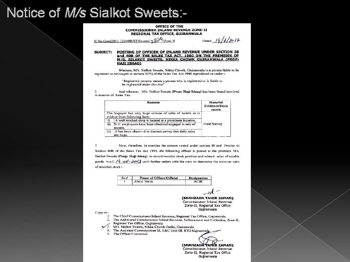 Notice of M/s Sialkot Sweets: - 