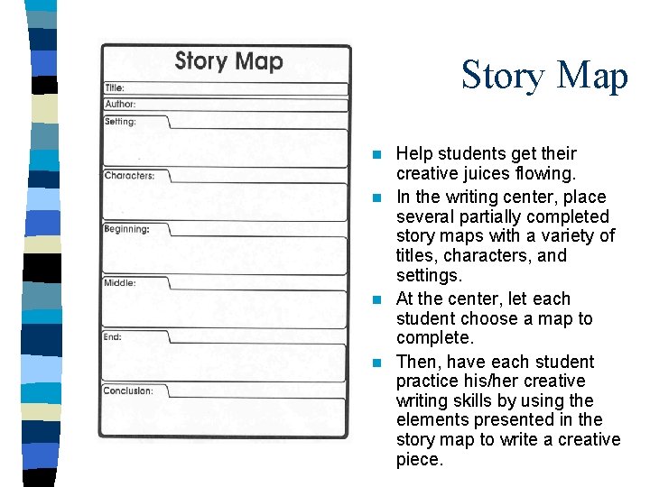 Story Map Help students get their creative juices flowing. n In the writing center,