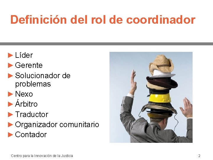 Definición del rol de coordinador ► Líder ► Gerente ► Solucionador de problemas ►