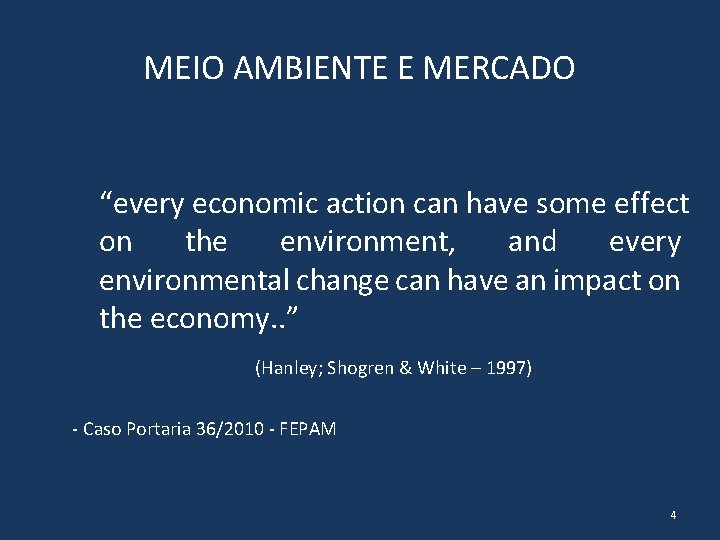 MEIO AMBIENTE E MERCADO “every economic action can have some effect on the environment,