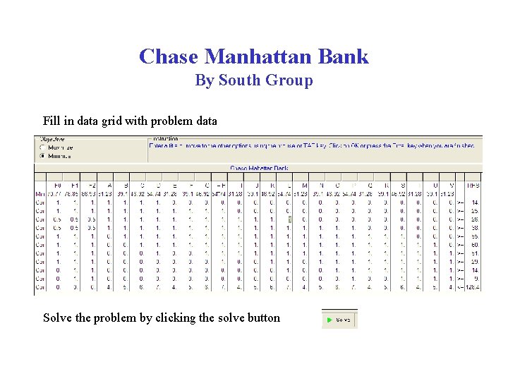 Chase Manhattan Bank By South Group Fill in data grid with problem data Solve