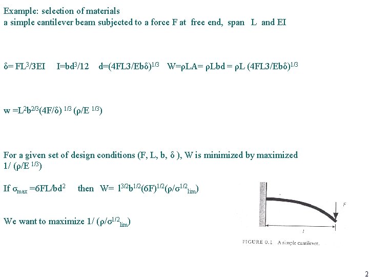 Example: selection of materials a simple cantilever beam subjected to a force F at