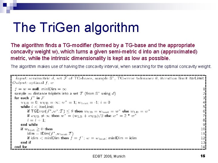 The Tri. Gen algorithm The algorithm finds a TG-modifier (formed by a TG-base and