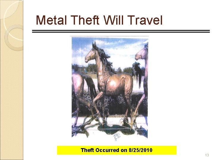 Metal Theft Will Travel Theft Occurred on 8/25/2010 13 