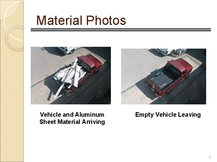 Material Photos Vehicle and Aluminum Sheet Material Arriving Empty Vehicle Leaving 6 