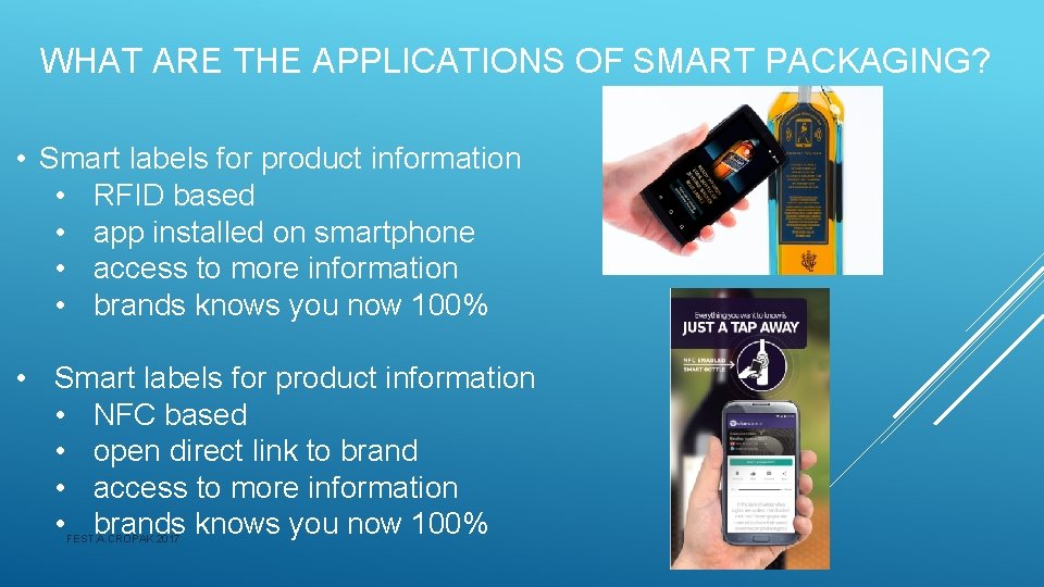 WHAT ARE THE APPLICATIONS OF SMART PACKAGING? • Smart labels for product information •