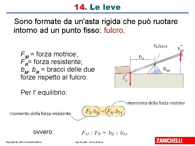 14. Le leve Sono formate da un'asta rigida che può ruotare intorno ad un
