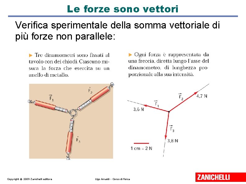 Le forze sono vettori Verifica sperimentale della somma vettoriale di più forze non parallele: