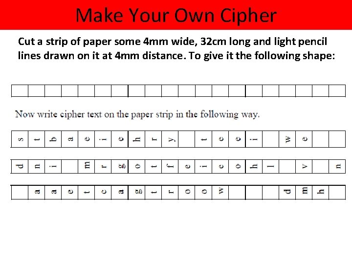 Make Your Own Cipher Cut a strip of paper some 4 mm wide, 32