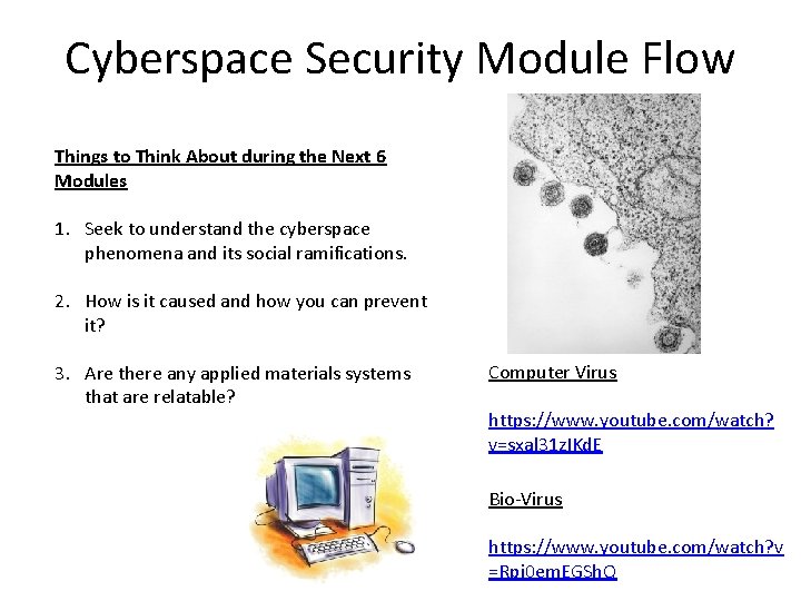 Cyberspace Security Module Flow Things to Think About during the Next 6 Modules 1.