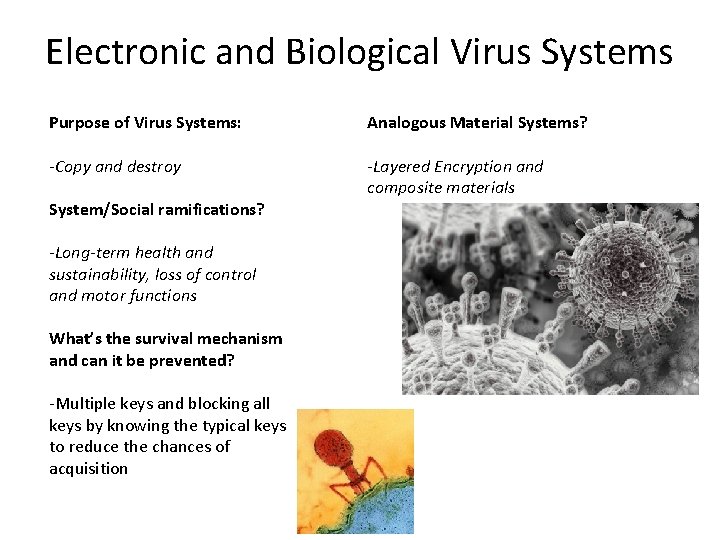 Electronic and Biological Virus Systems Purpose of Virus Systems: Analogous Material Systems? -Copy and