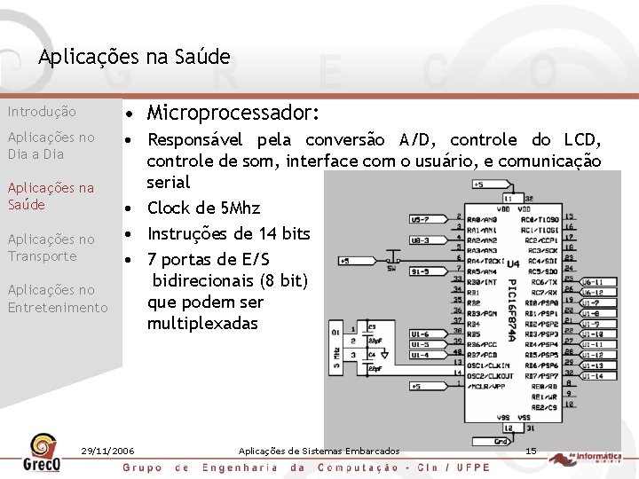 Aplicações na Saúde Introdução • Microprocessador: Aplicações no Dia a Dia • Responsável pela