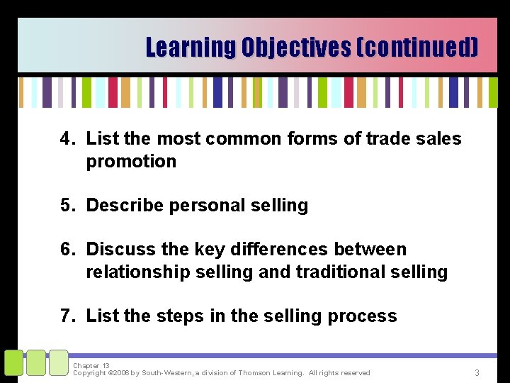 Learning Objectives (continued) 4. List the most common forms of trade sales promotion 5.
