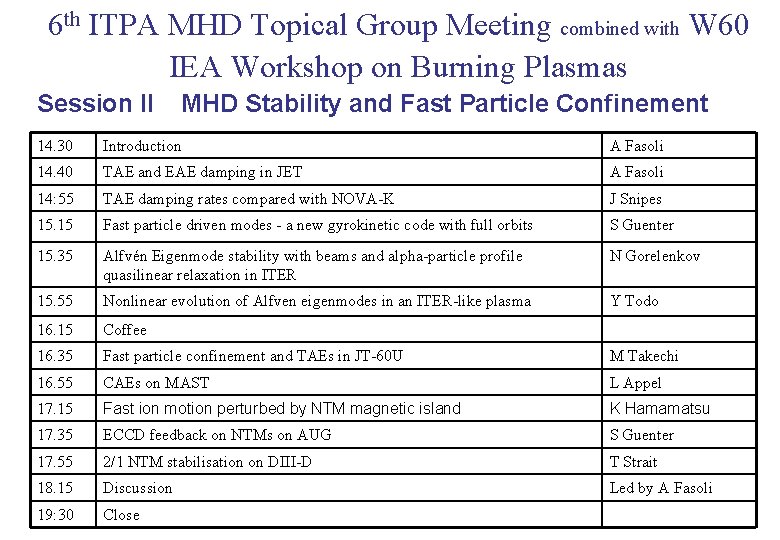 6 th ITPA MHD Topical Group Meeting combined with W 60 IEA Workshop on