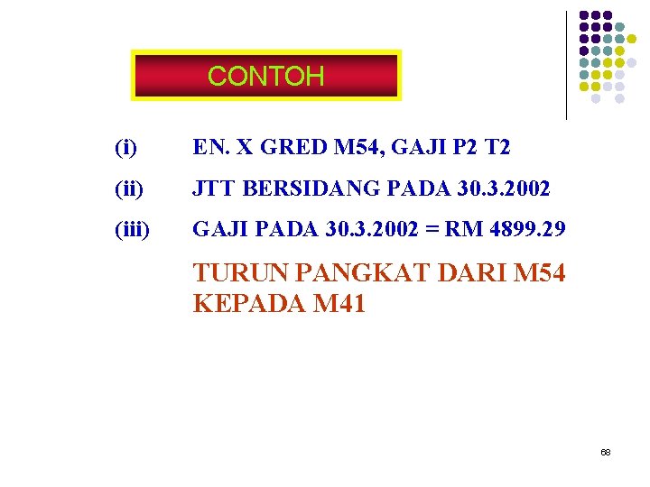 CONTOH (i) EN. X GRED M 54, GAJI P 2 T 2 (ii) JTT