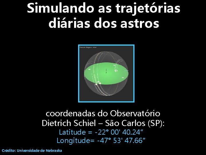 Simulando as trajetórias diárias dos astros coordenadas do Observatório Dietrich Schiel – São Carlos