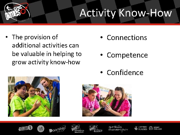 Activity Know-How • The provision of additional activities can be valuable in helping to