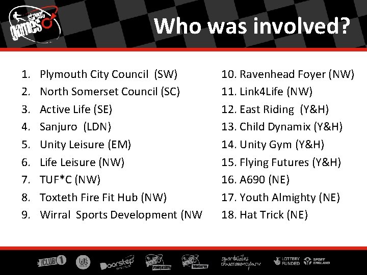 Who was involved? 1. 2. 3. 4. 5. 6. 7. 8. 9. Plymouth City