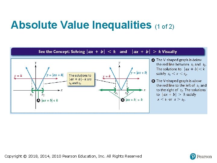 Absolute Value Inequalities (1 of 2) Copyright © 2018, 2014, 2010 Pearson Education, Inc.